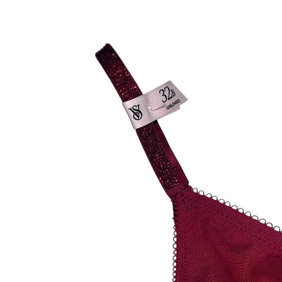 Victoria's Secret Shine Unlined Low-Cut Demi Bra Hearts Red Lacquer Size 32B - Picture 4 of 4